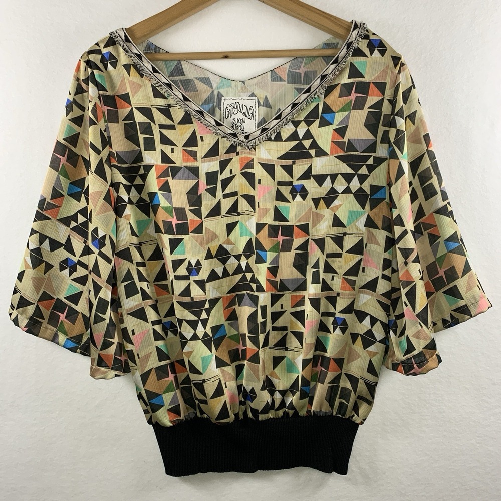 Cap Juluca x Aldomartins Womens Geometric Crepe Top Sz Semi Sheer‎ Boho Artsy
